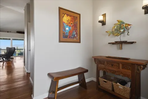 a view of a hallway with workspace