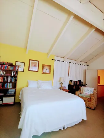 a bedroom with a bed and a couch
