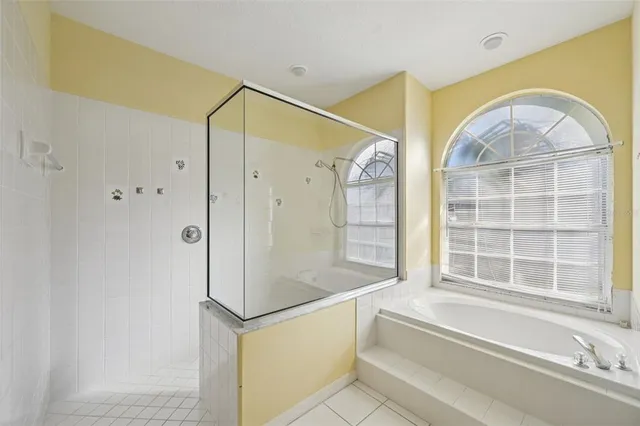 a bathroom with a tub and a shower