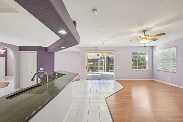 a view of a room with windows