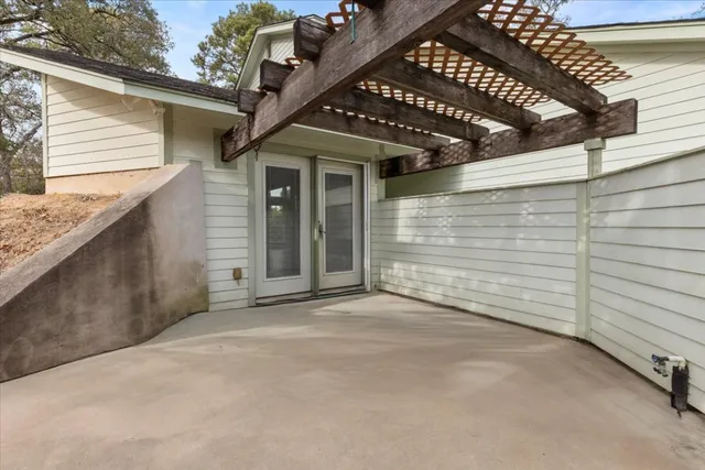 a view of a porch with a door