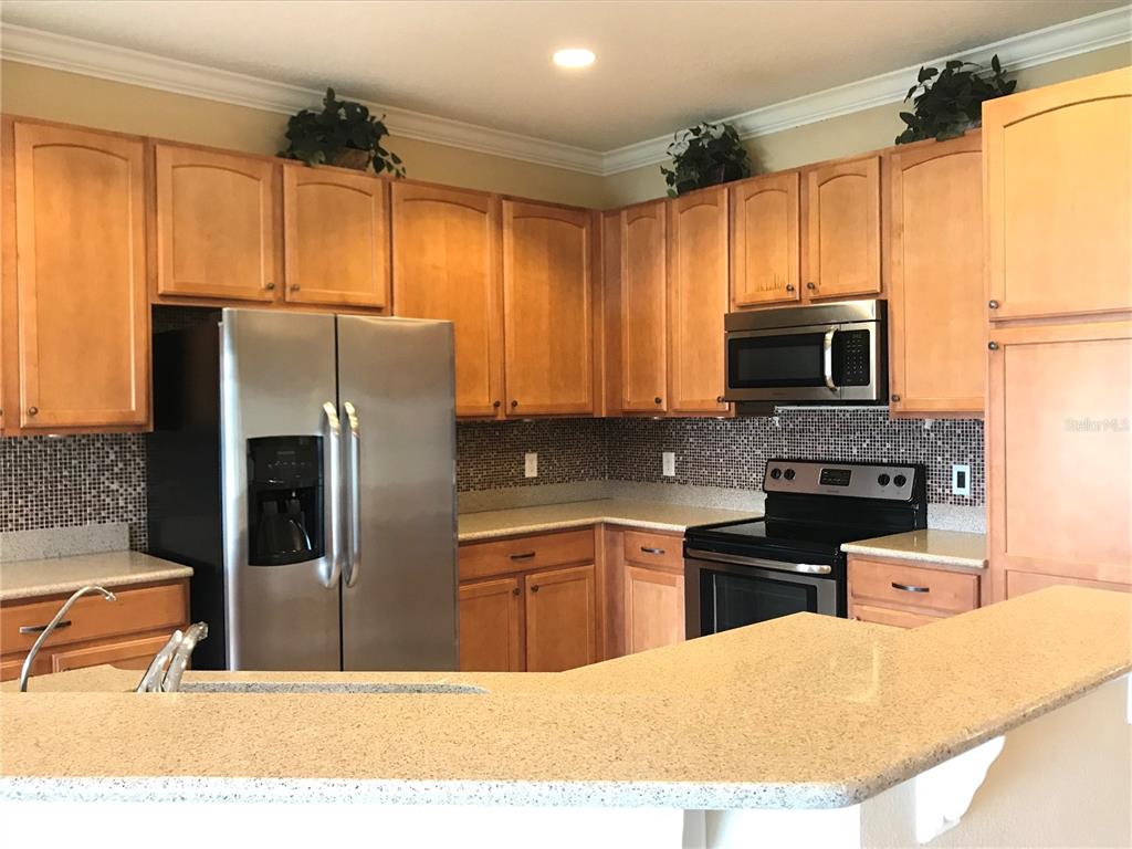 10505 Willow Ridge Loop Orlando, FL 32825 - Photo 15 of 45 a kitchen with stainless steel appliances wooden cabinets a sink and a refrigerator