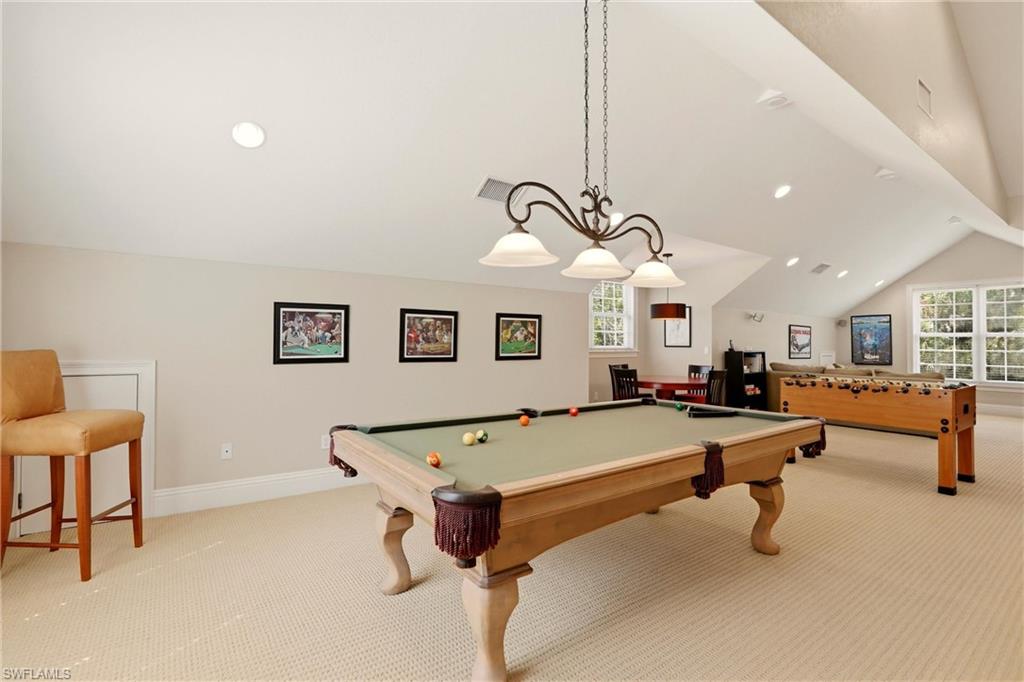 4335 7th Avenue Southwest Naples, FL 34119 - Photo 24 of 49 Recreation room featuring billiards, vaulted ceiling, and recessed lighting
