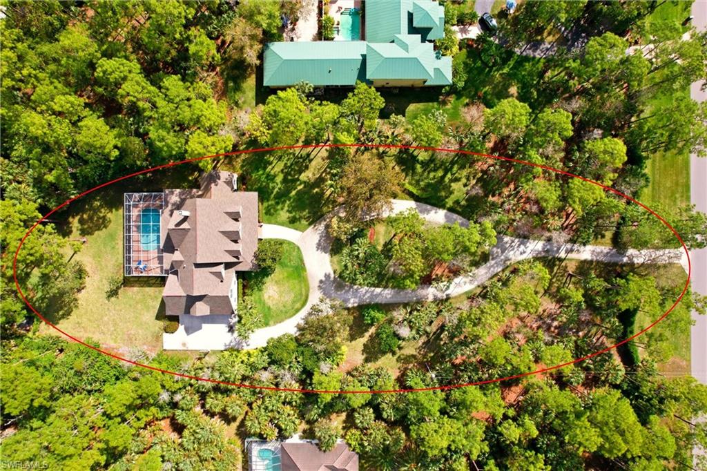 4335 7th Avenue Southwest Naples, FL 34119 - Photo 46 of 49 Aerial view of property and surrounding area with property parcel outlined and a tree filled landscape