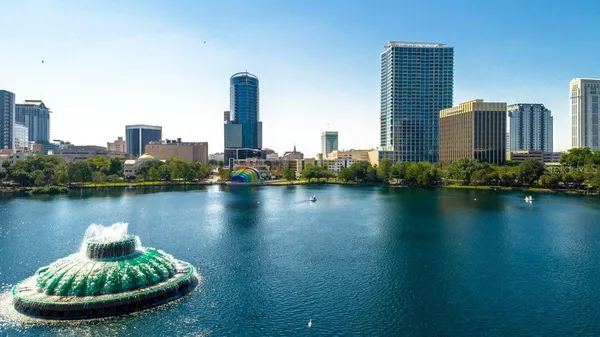 a view of a city with tall buildings