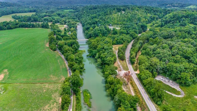 a view of a garden with a lake