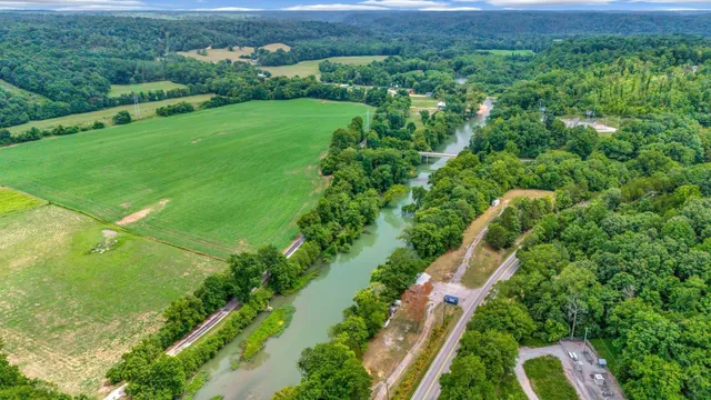 an aerial view of a garden