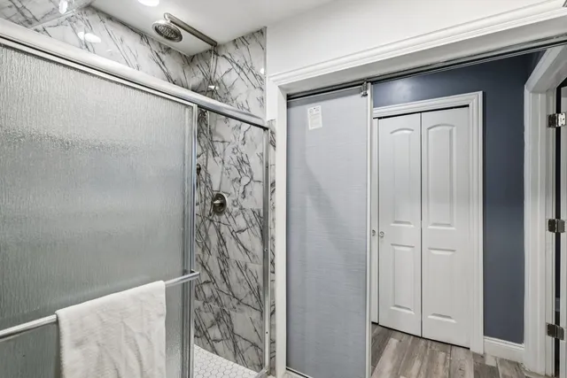 a view of an empty room with stairs