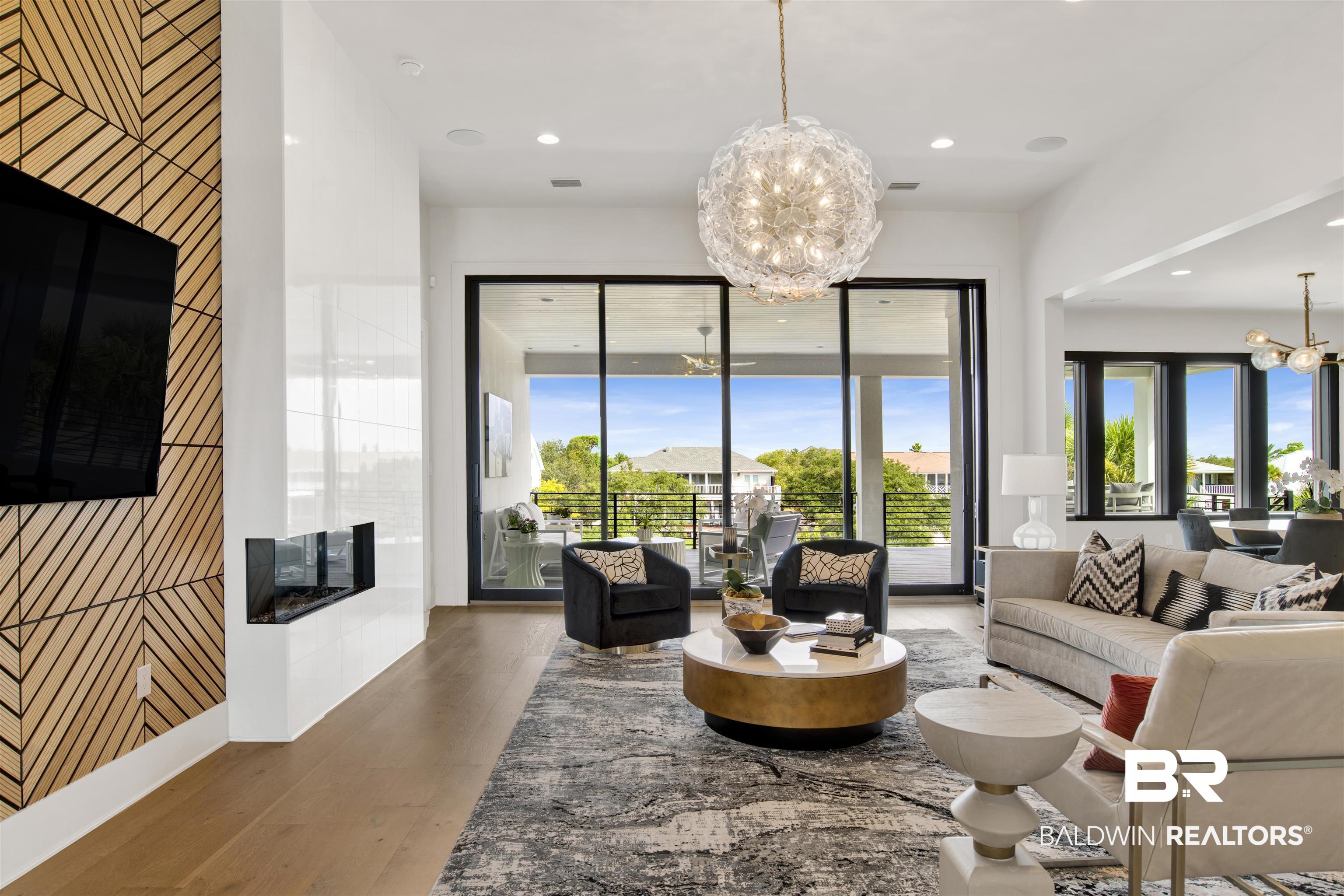 30239 Canal Court Orange Beach, AL 36561 - Photo 12 of 70 Living room featuring a chandelier, wood finished floors, and recessed lighting