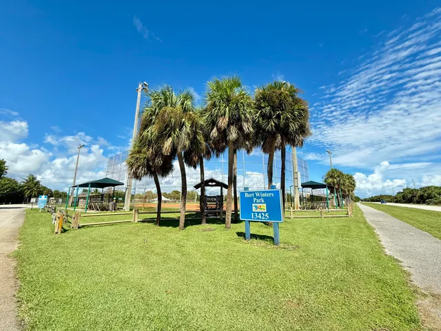 a view of a park with swings and slides