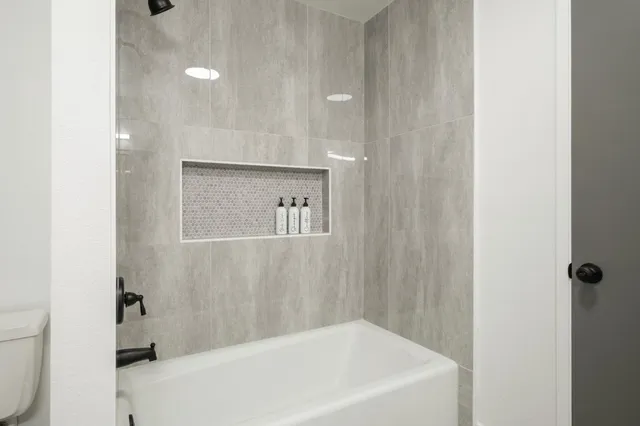 a bathroom with a bathtub