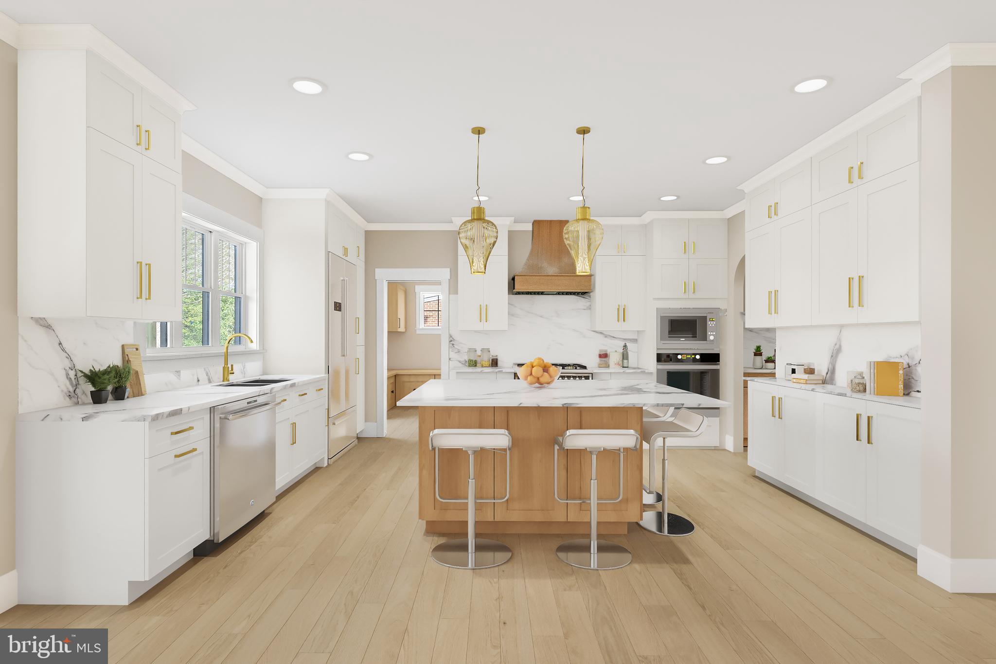 5829 25th Road North Arlington, VA 22207 - Photo 6 of 20 a kitchen with white cabinets and white appliances