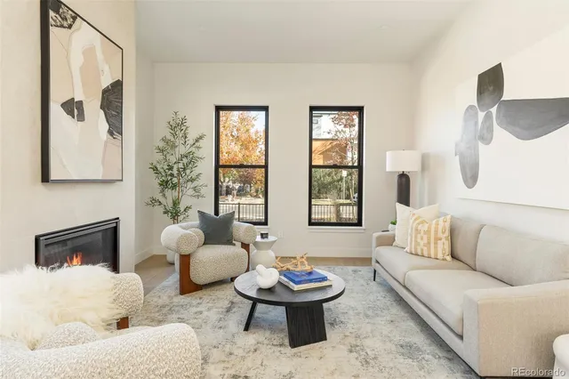 a living room with furniture and a rug