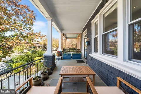 a view of a balcony with couch
