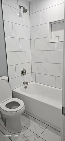 a bathroom with a toilet and a bathtub