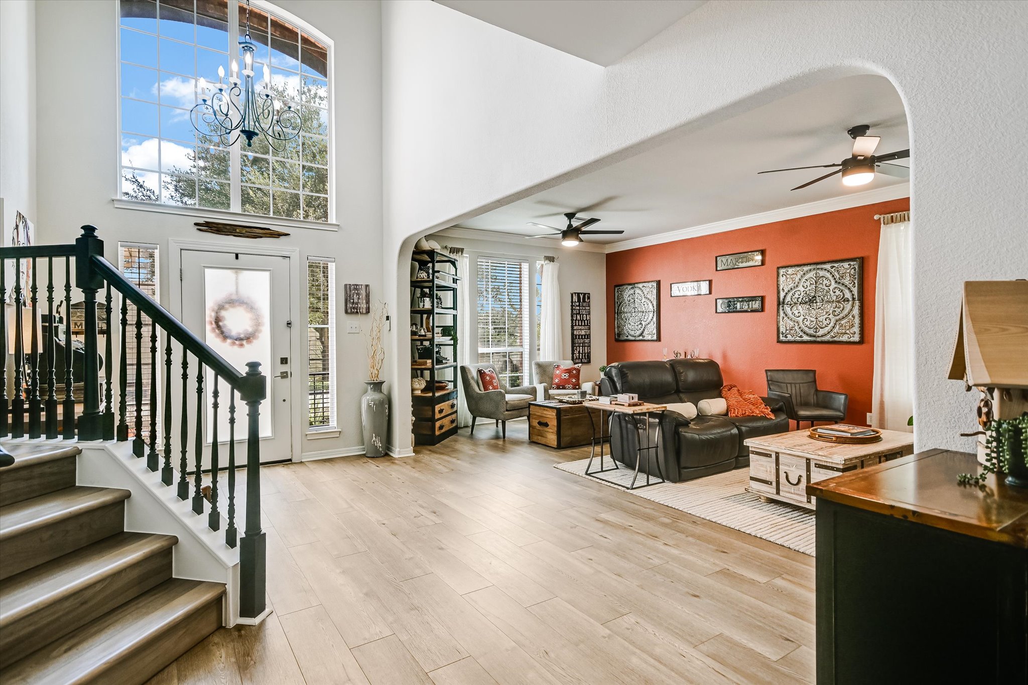 The welcoming entry introduces the home’s updated finishes and comfortable, modern style.