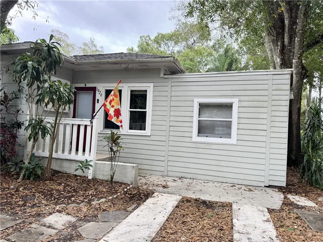 a view of a house with a small window