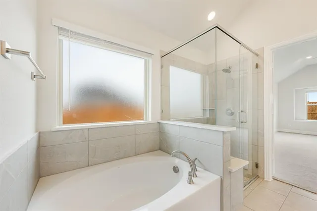 a bathroom with a bathtub and a shower