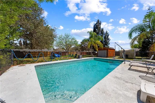 a view of a garden with a slide