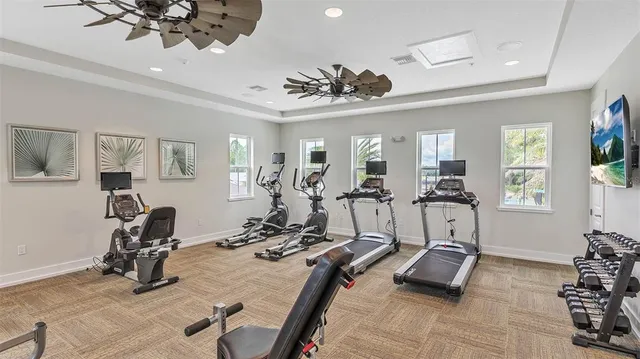 a view of a room with gym equipment