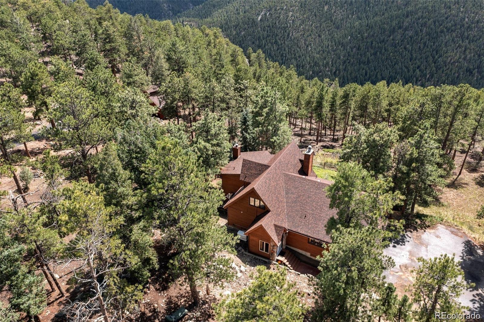 16 Auk Lane Bailey, CO 80421 - Photo 1 of 39 an aerial view of a house with yard and outdoor seating
