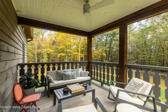 a view of a balcony with a couch