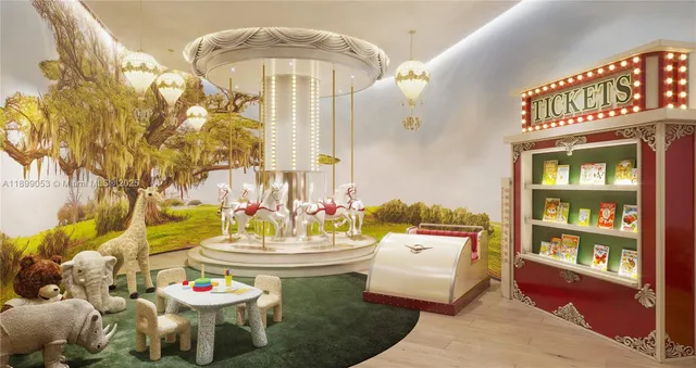 a room with furniture and large windows