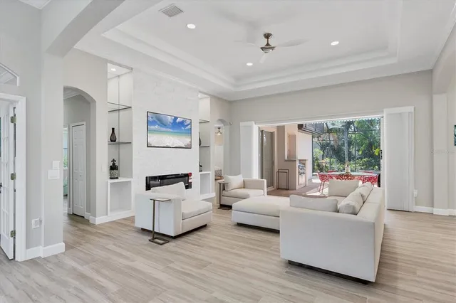 a living room with furniture and a couch
