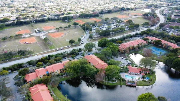 an aerial view of a residential houses with outdoor space