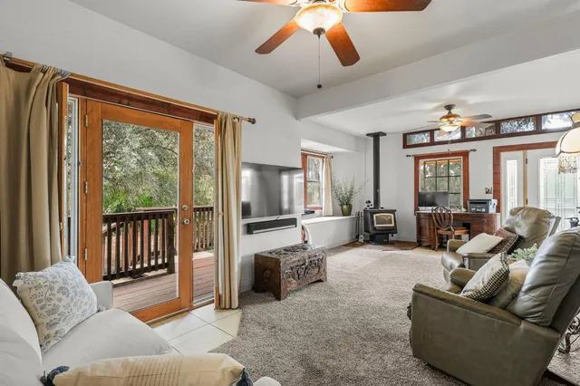 a view of a livingroom from a hallway