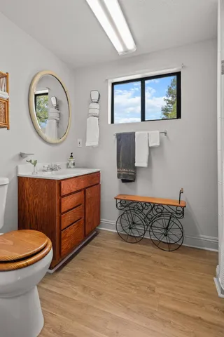 a view of a lake with a city