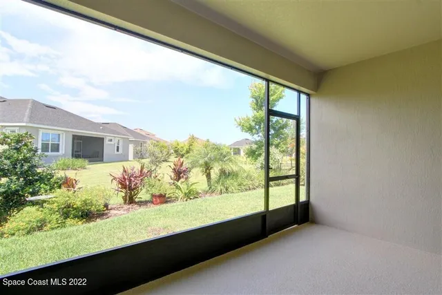 a view of porch with a large window