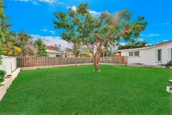 a view of a house with backyard and a tree