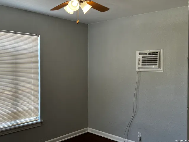 a view of a small space with a window