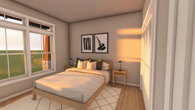 a view of a city with a lake view