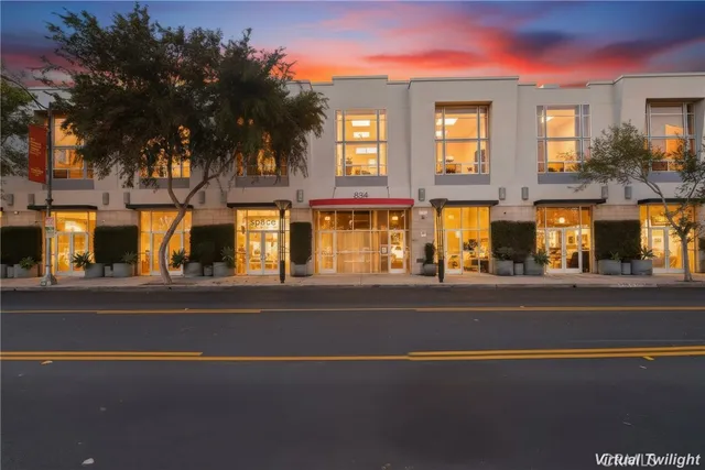 a view of a building with a street