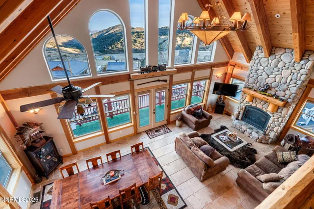 aerial view of a chairs and table in a balcony