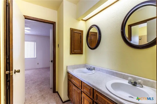 a bathroom with a sink a mirror and a toilet