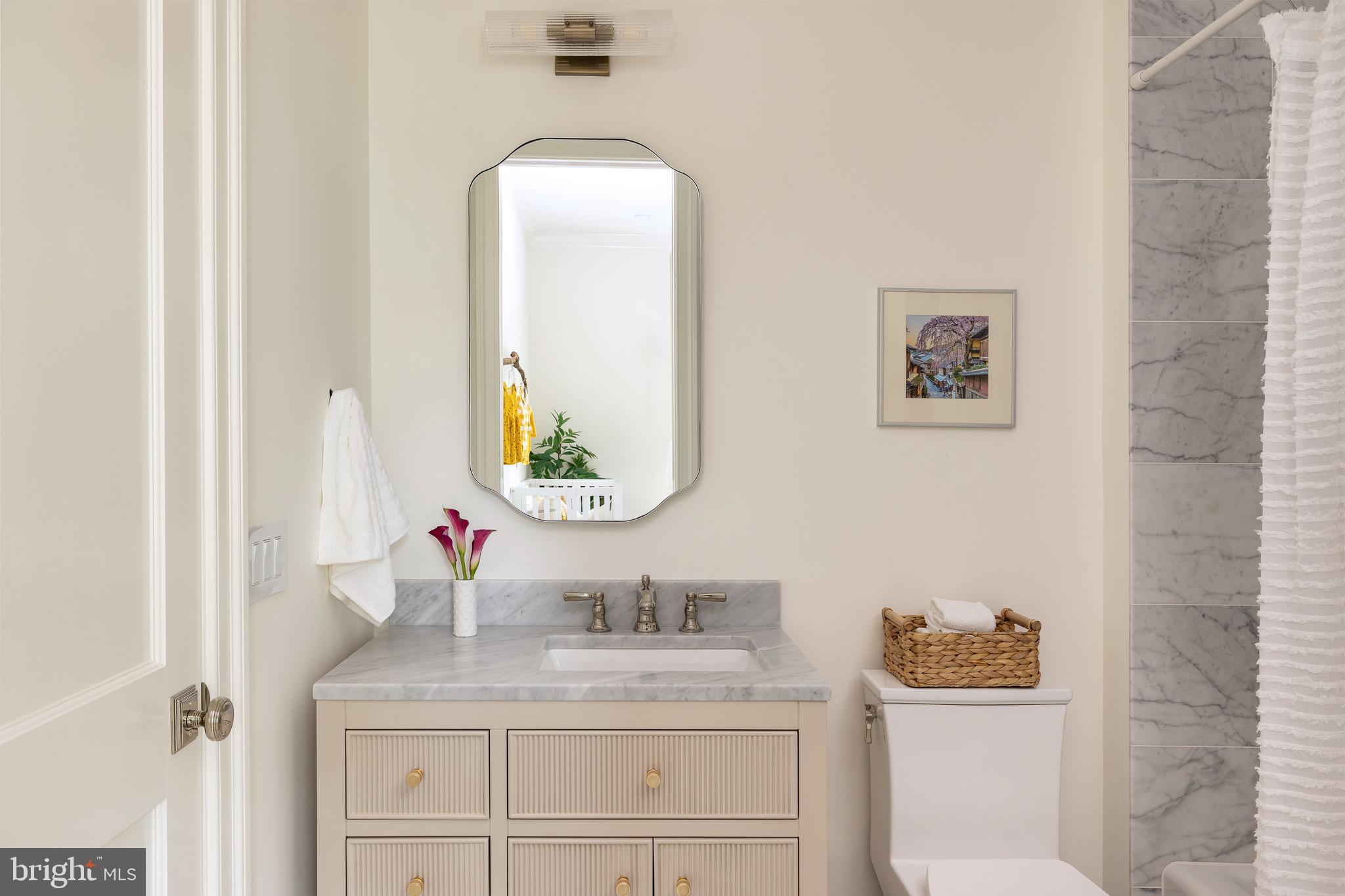 2934 Ellicott Terrace Northwest Washington, DC 20008 - Photo 20 of 55 a bathroom with a toilet a sink and mirror