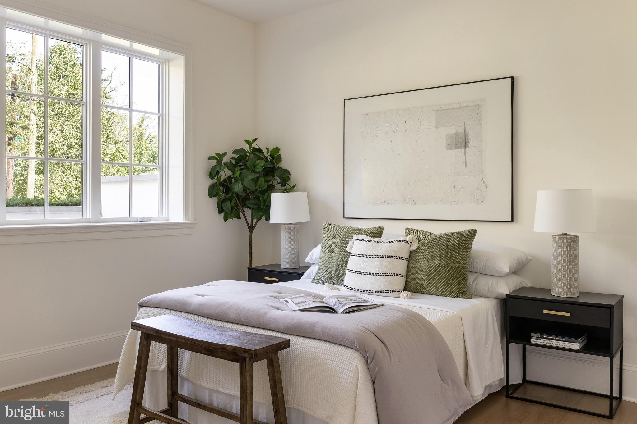 2934 Ellicott Terrace Northwest Washington, DC 20008 - Photo 41 of 55 a bedroom with a bed and a potted plant
