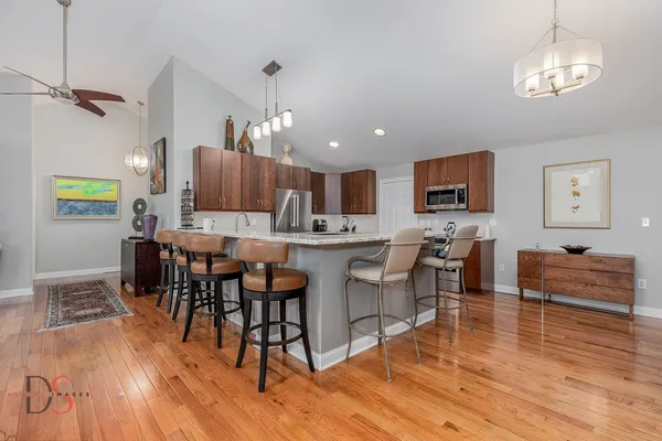 a view of kitchen and dining room