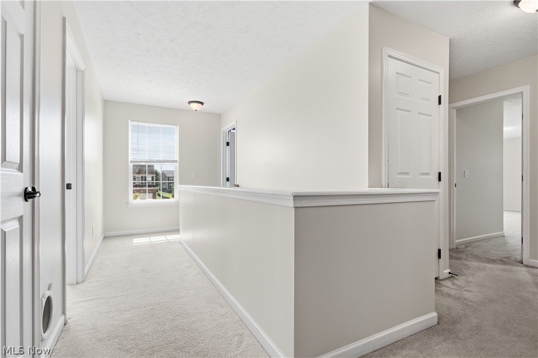 3280 Seven Bridges Road Medina, OH 44256 - Photo 37 of 41 Upper-level hallway featuring light-toned carpet, a window with blinds, and white panel doors