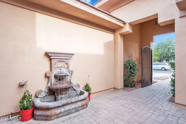 a view of a porch with furniture