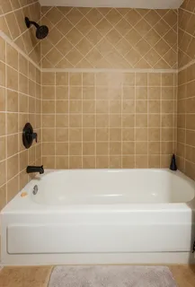 a bathroom with a bathtub