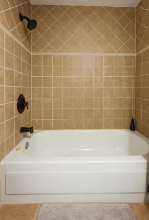 a bathroom with a bathtub