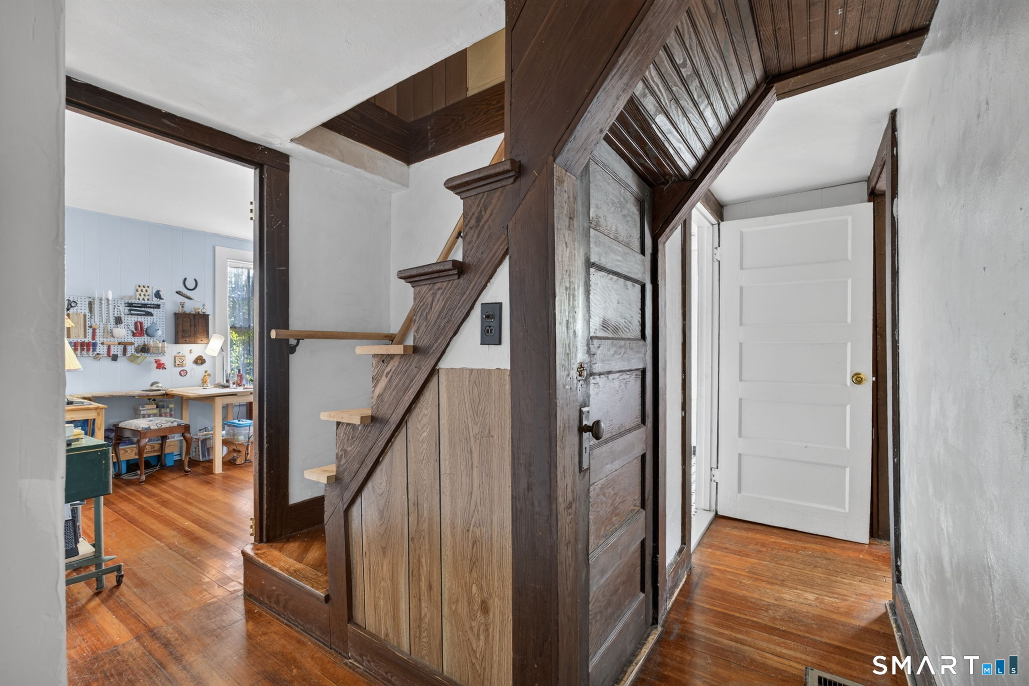 79 River Street Deep River, CT 06417 - Photo 23 of 40 a view of hallway with wooden floor and stairs