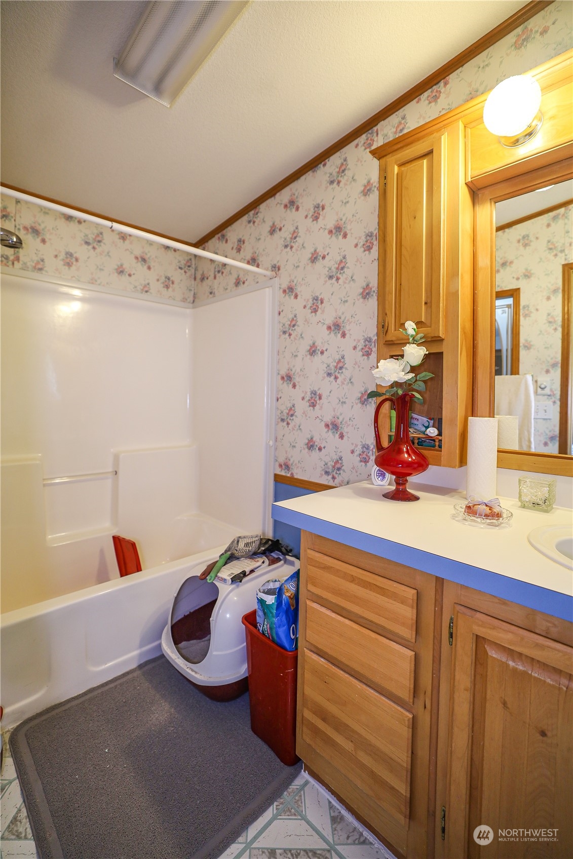 9 Poplar Road, Unit 33 Montesano, WA 98563 - Photo 15 of 18 a bathroom with a sink mirror and a bath tub
