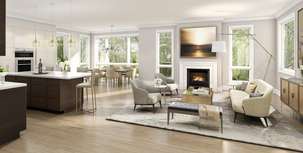 158 Winthrop Road, Unit 1 Brookline, MA 02445 - Photo 2 of 5 a living room with fireplace furniture and a large window