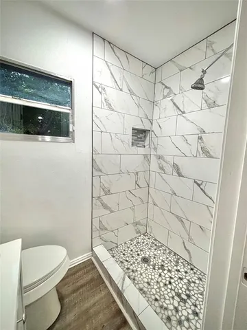 a bathroom with a toilet a sink and mirror
