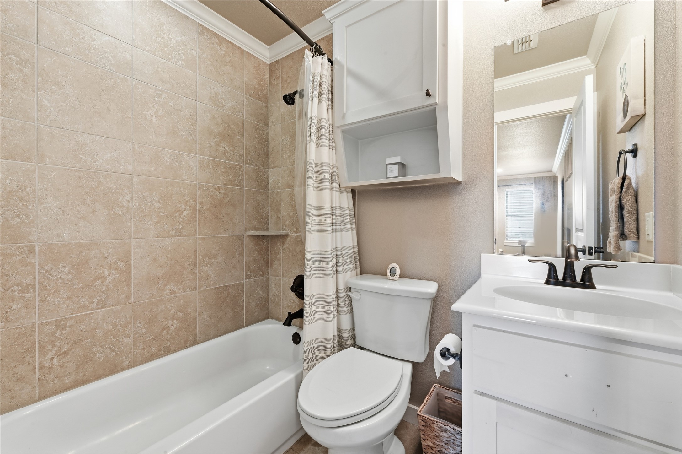 4467 West Amity Road Salado, TX 76571 - Photo 23 of 40 Bathroom featuring a white vanity with a single sink, an integrated mirror, and a toilet